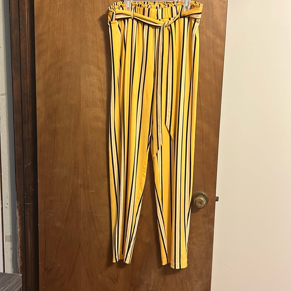 Cato brand yellow black and white stripped pants